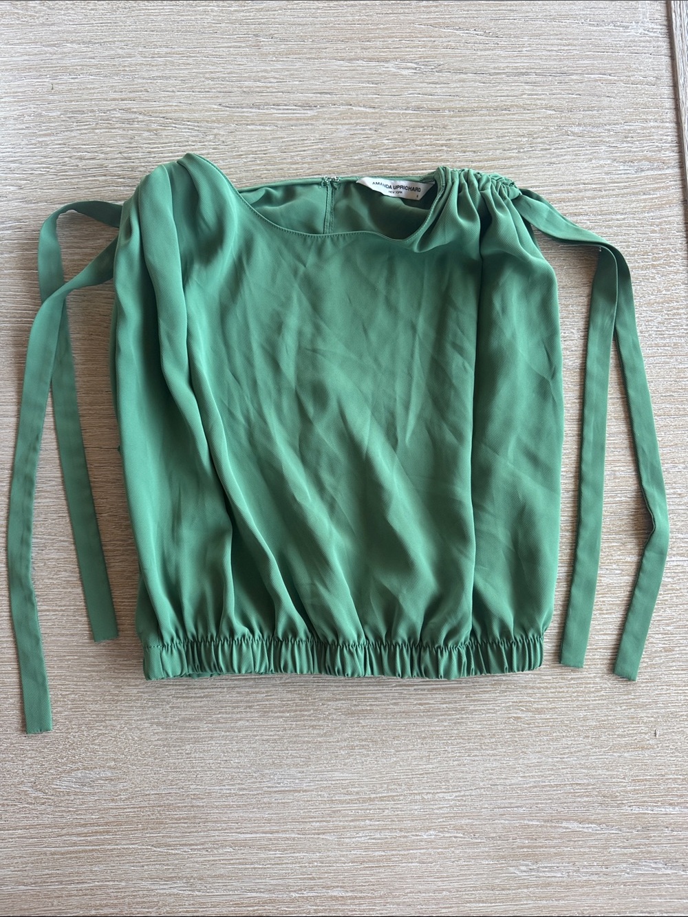 Amanda Uprichard Green Tie-Sleeve Blouse
